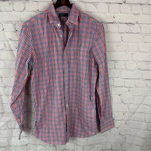 GAP Red Blue gingham plaid Casual Button Down Shirt medium tall nautical preppy